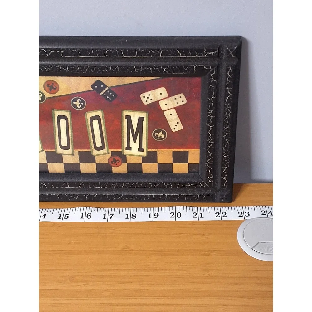 Game Room Framed Wall Art Casino Playing Cards Dominoes Crackle Frame 22.5x7.5